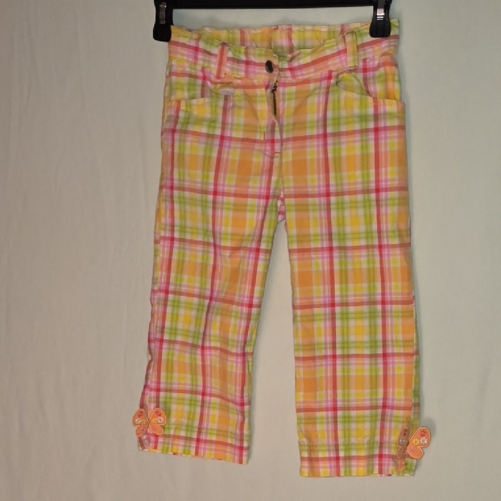 Gymboree Multicolor Plaid Cotton Capris With Butterflies Size 8